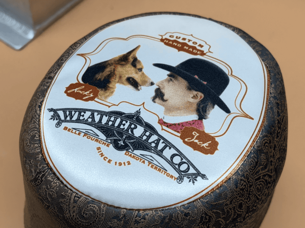 Close up of custom hat liner in Weather Hat Company Hats